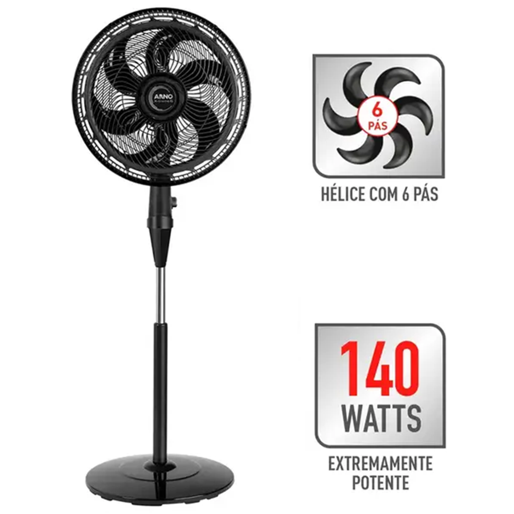 VENT. ARNO 40 COLUNA 6P 140W VE6C PRETO XTREME VE2480B4 220V