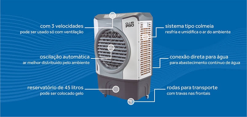 CLIMATIZADOR VENTISOL 210W 45 LTS EVAP. CLI45 PRO CINZA 220V - Imagem 4