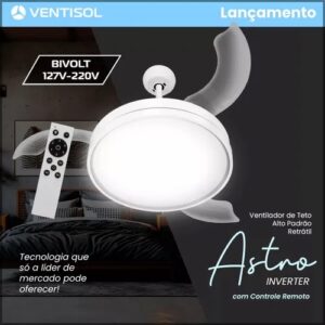 VENT. TETO ASTRO RETRATIL C CONTROLE INVERTER VENTISOL BRANCO 3P BIV