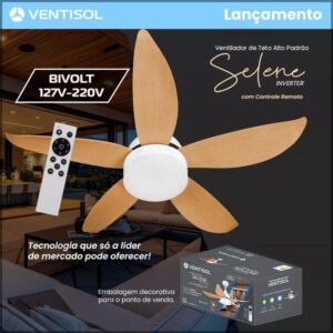 VENT. TETO SELENE INVERTER C CONTROLE BRANCO 5P BEJE VENTISOL BIV