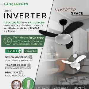 VENT. TETO SPACE INVERTER BRANCO C CONTROLE DELTA 3 PAS BRANCO BIV