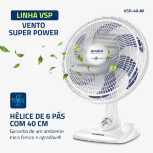 VENT. MONDIAL 40 MESA 6P 140W VSP40W SUPER POWER BRANCO 220V