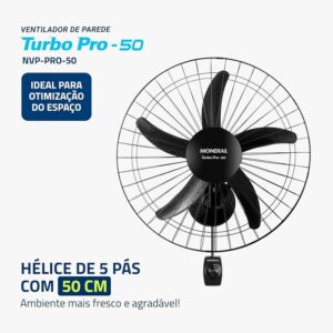 VENT. MONDIAL 50 PAREDE 5P 150W PRO 55 TURBO PRETO 220V 2