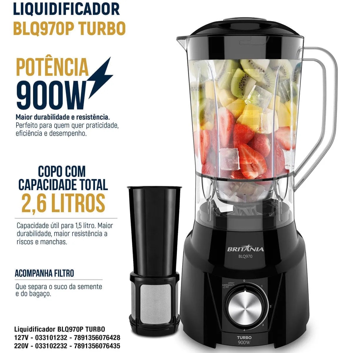 LIQUID. BRITANIA BLQ970P TURBO PRETO 4V 2.65 LTS LTS 900W 220V - Imagem 3