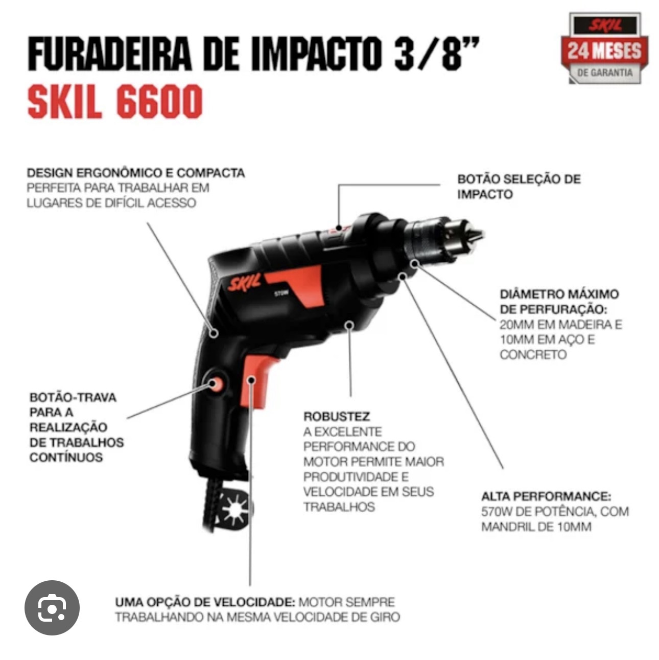 FURADEIRA IMPACTO SKIL 13 MM 570W 1.2 2 VEL. 6555 220V - Imagem 2