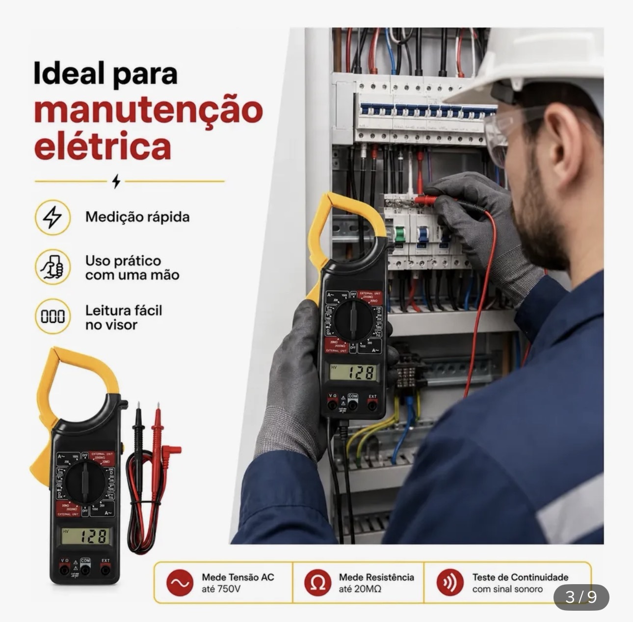 ALICATE AMPERIMETRO DIGITAL M266C MED TEMPERATURA TENSA 200.750V - Imagem 2
