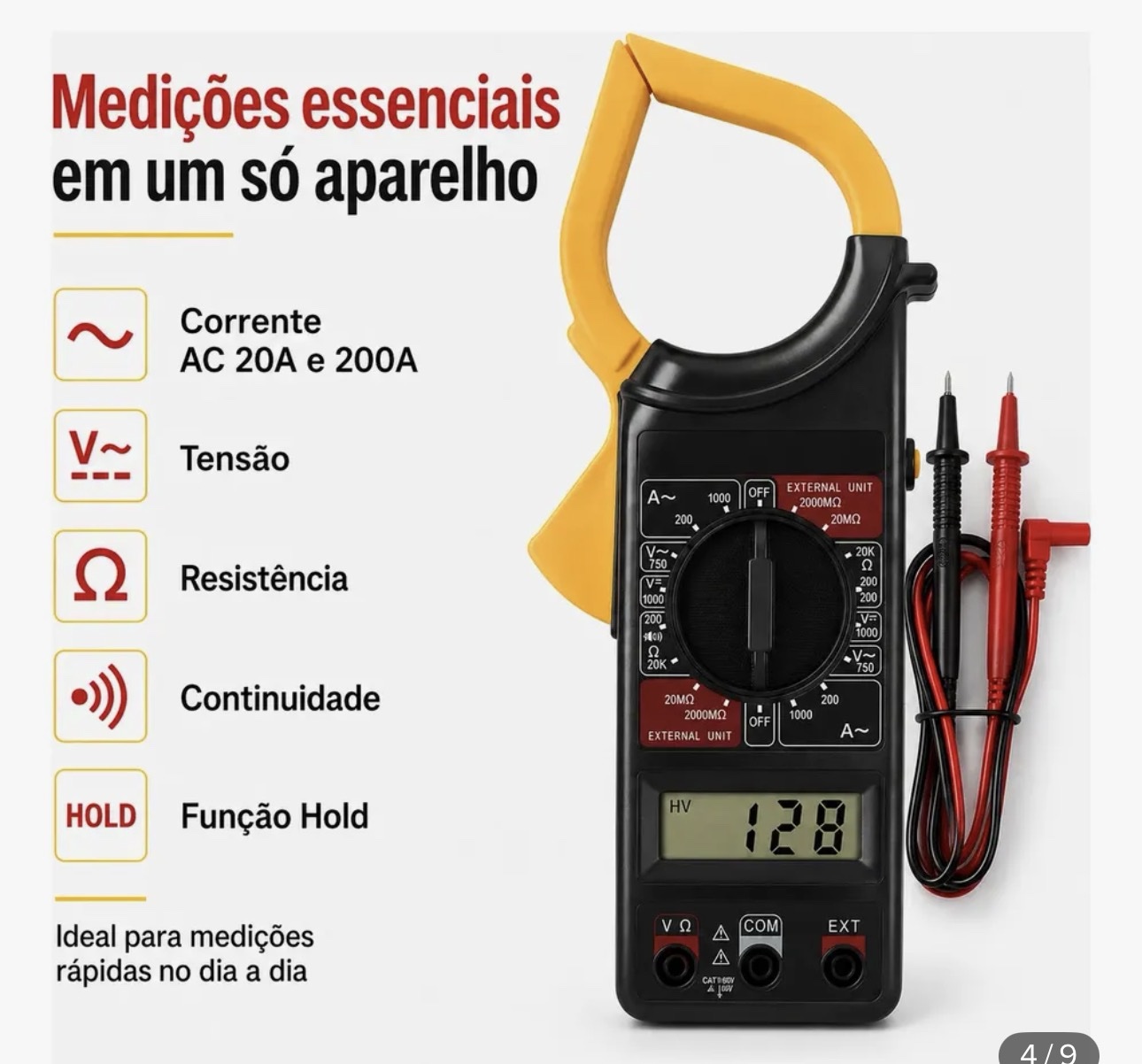 ALICATE AMPERIMETRO DIGITAL M266C MED TEMPERATURA TENSA 200.750V - Imagem 4